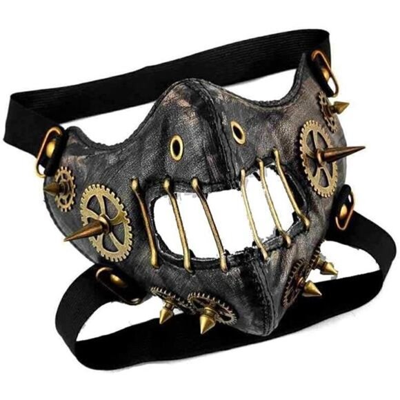 Steampunk Retro Gothic Leather Mask Halloween Cosplay Gears Spike BDSM PARTY NEW - Picture 1 of 5